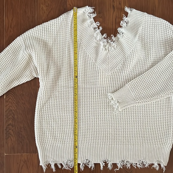 Zenana distresses v neck waffle knit sweater 2X - Picture 5 of 9
